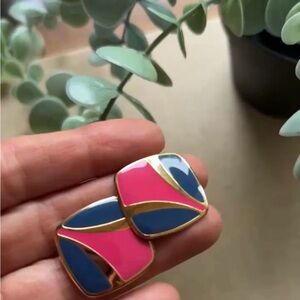 Vintage Hot Pink Royal Blue Gold Square Fashion Earrings Avon 90s Statement 345